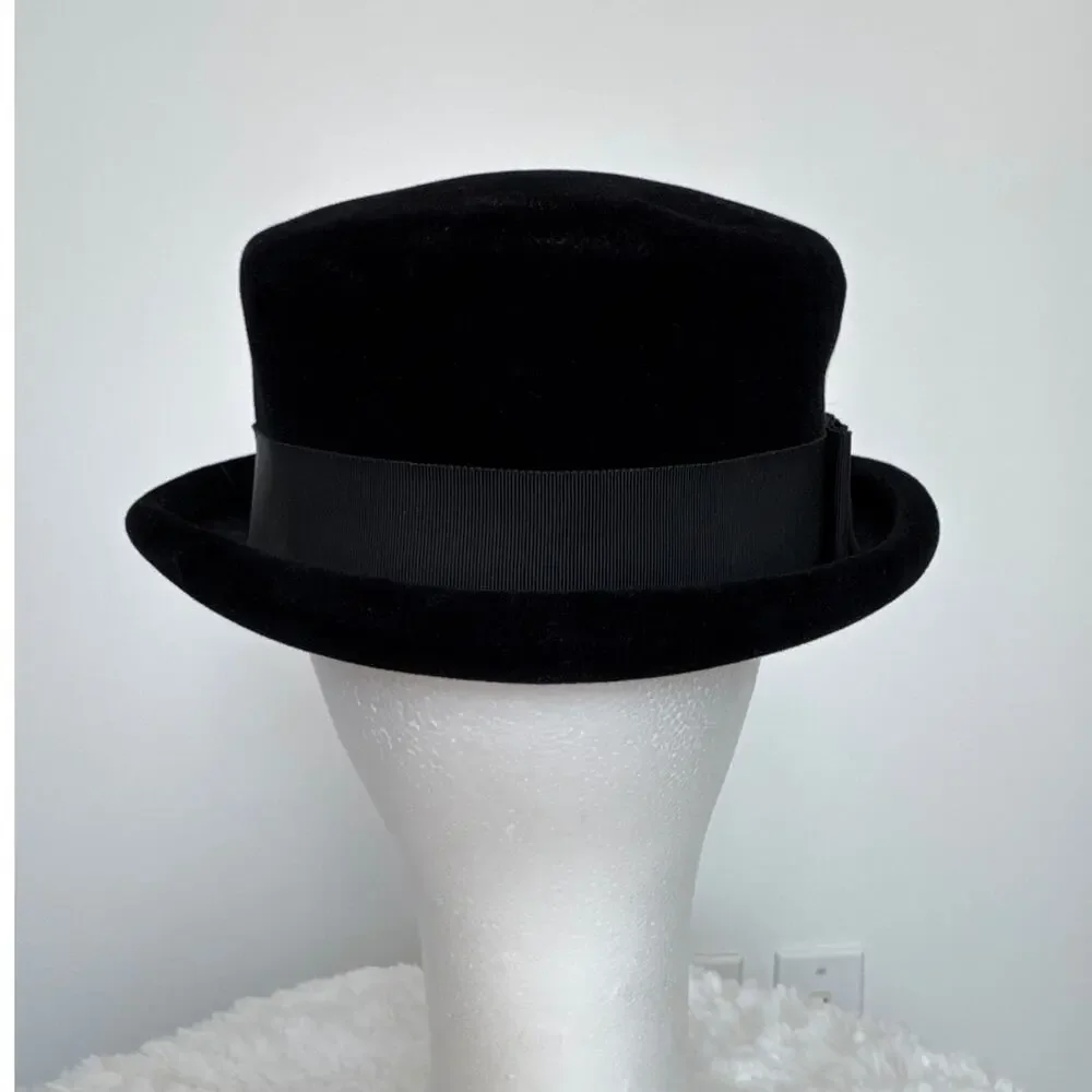 Vintage 50's French Black Velvet Cocktail Hat with Ribbon band retro veil style